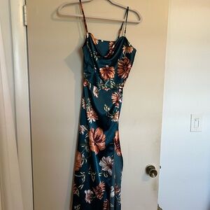 SHEIN Teal and Orange Floral Midi Dress